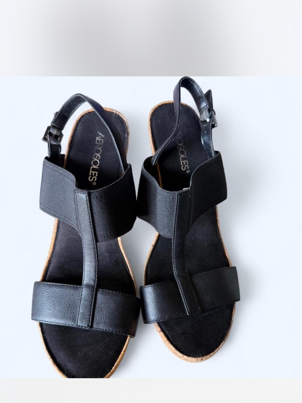 Naturalizer Black T-Strap Elastic Slingback Sandals